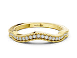 Yellow gold Pavé Round Diamond Curved Milgrain Band