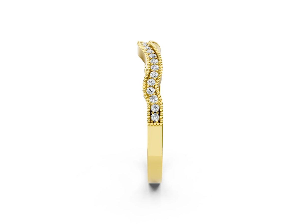 Yellow gold Pavé Round Diamond Curved Milgrain Band_2