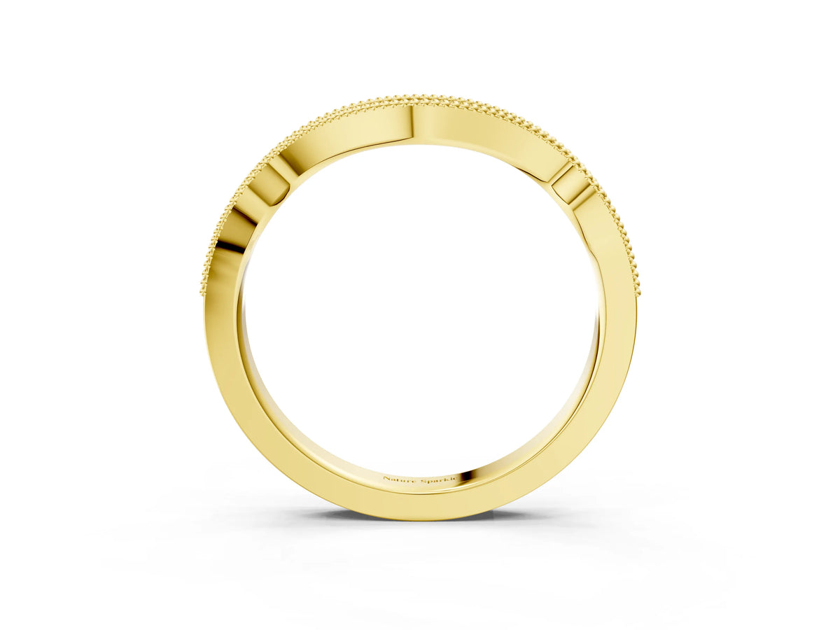 Yellow gold Pavé Round Diamond Curved Milgrain Band_3