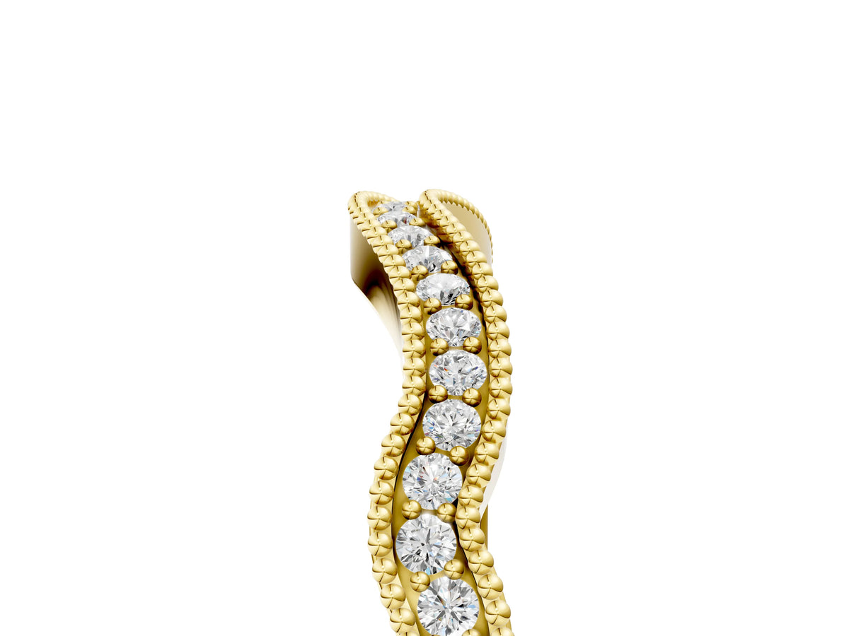 Yellow gold Pavé Round Diamond Curved Milgrain Band_5