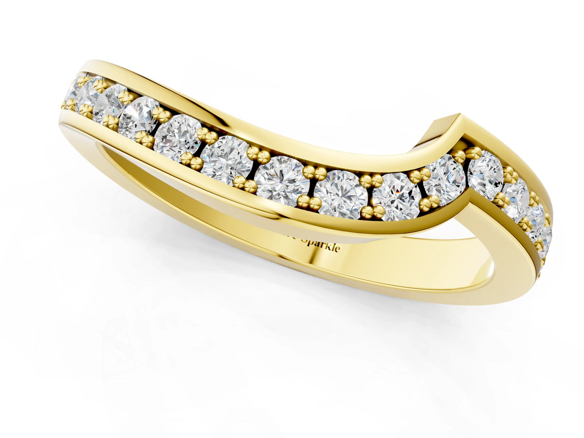 Yellow gold Pavé Round Diamond Curved Wedding Band with Channel Setting_1