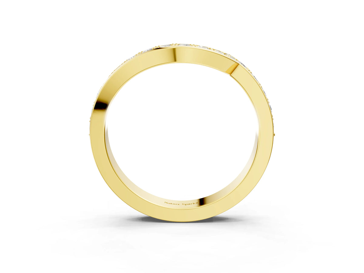 Yellow gold Pavé Round Diamond Curved Wedding Band with Channel Setting_3