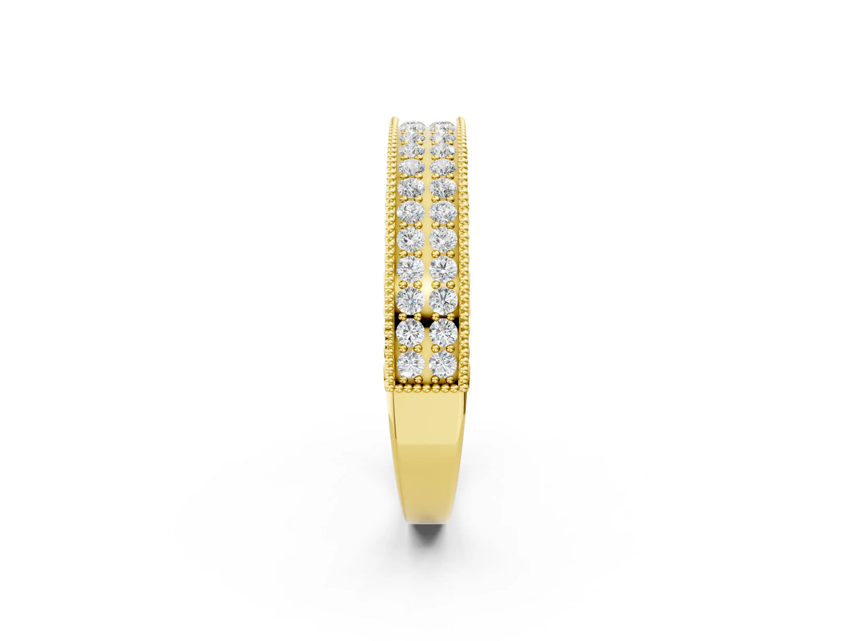 Yellow gold Pavé Round Diamond Eternity Band with Milgrain Edge_2