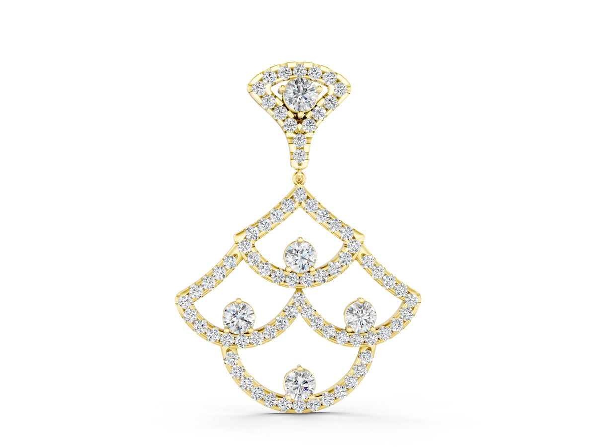 Yellow gold Pavé Round Diamond Fan Prong Pendant