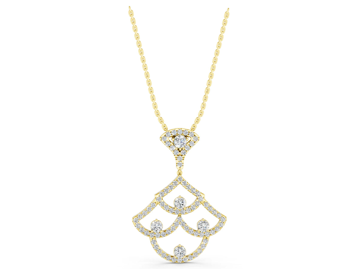 Yellow gold Pavé Round Diamond Fan Prong Pendant_1