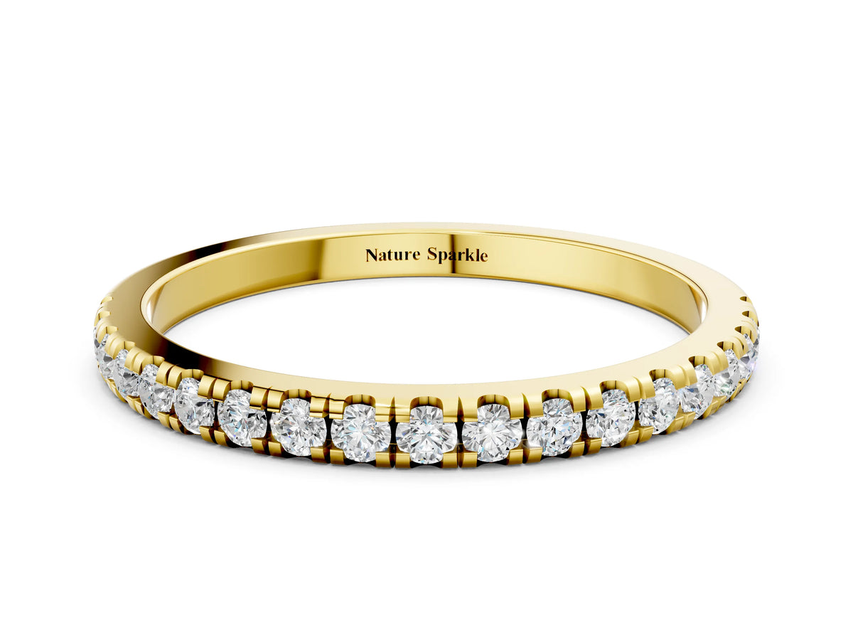 Yellow gold Pavé Round Diamond Half Eternity Band with Shared Prong Setting