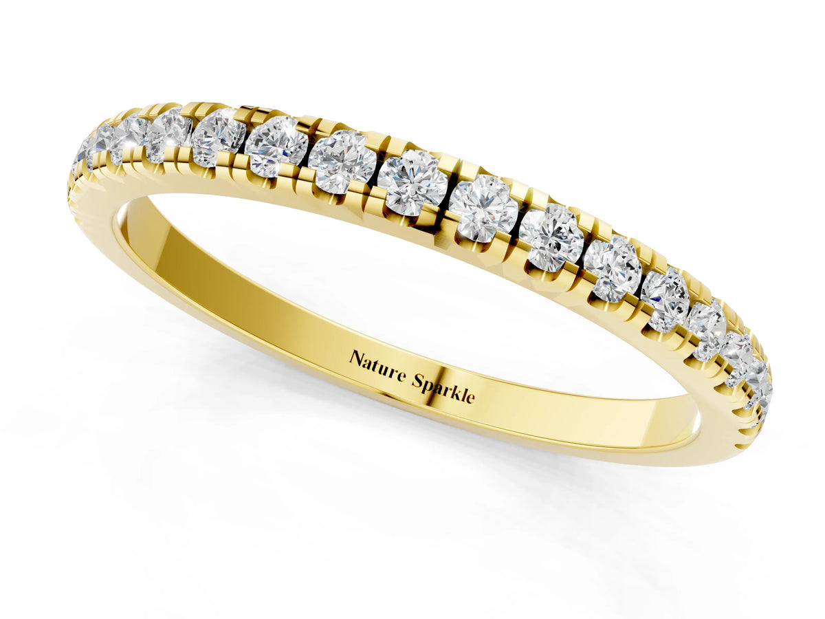 Yellow gold Pavé Round Diamond Half Eternity Band with Shared Prong Setting_1