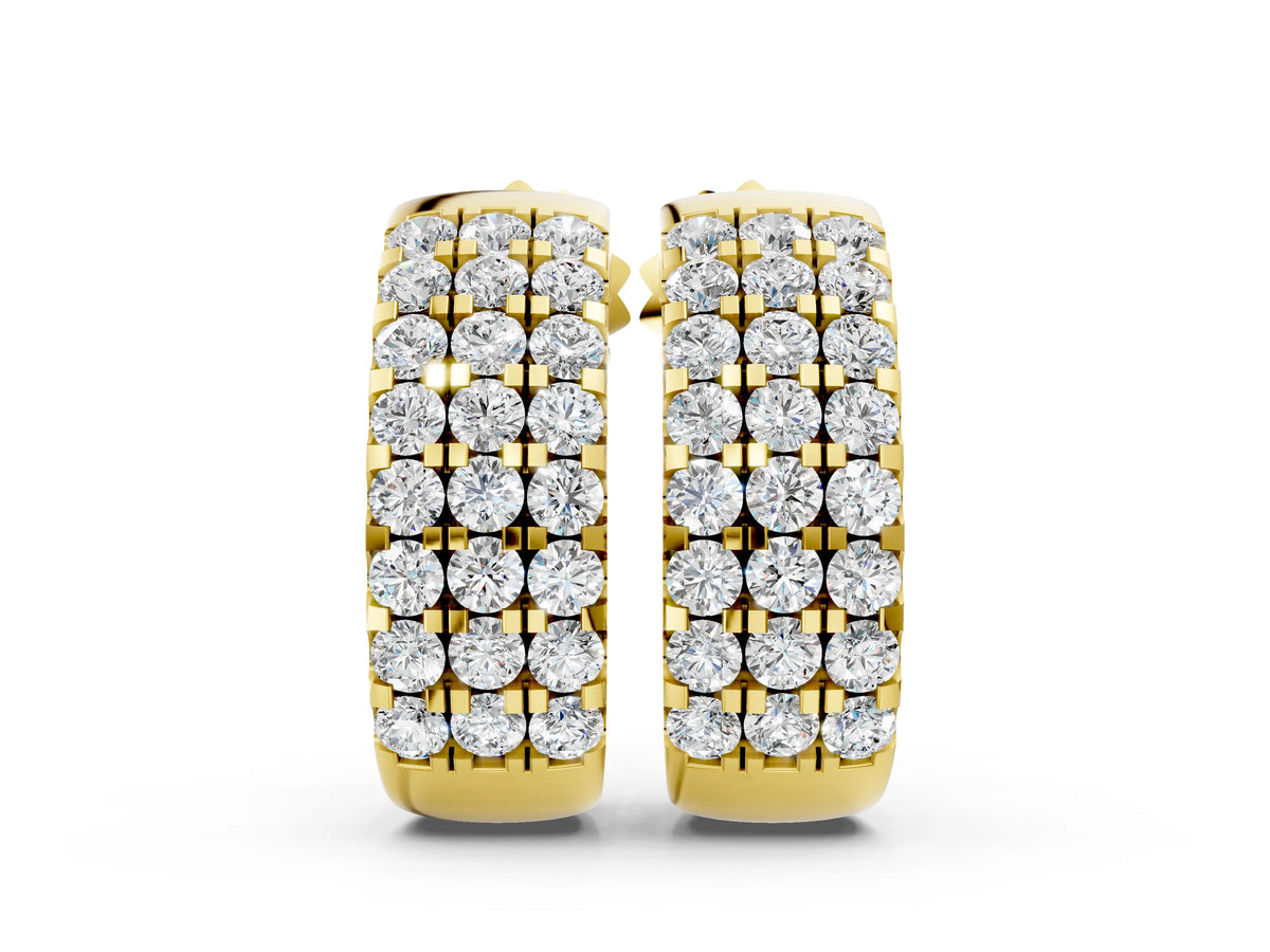 Yellow gold Pavé Round Diamond Hoop Earrings with Four-Prong Setting