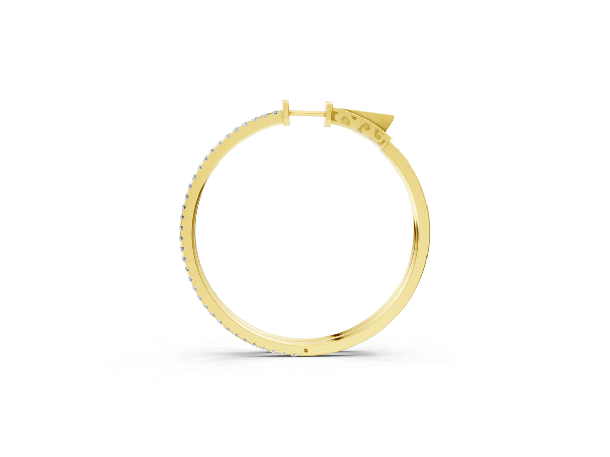 Yellow gold Pavé Round Diamond Hoop Earrings with Hinged Snap Closure_1