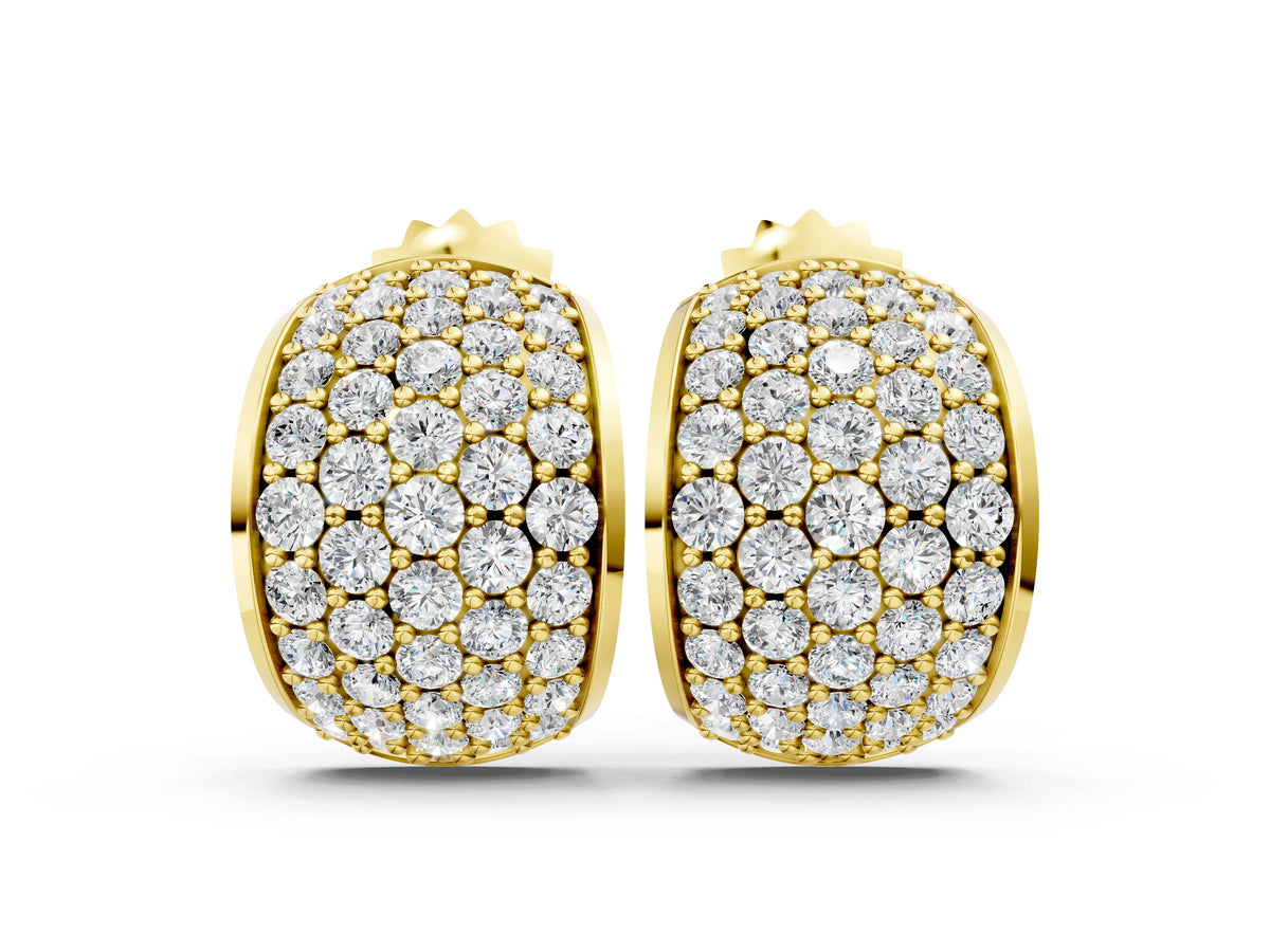 Yellow gold Pavé Round Diamond Huggie Earrings with Prong Setting