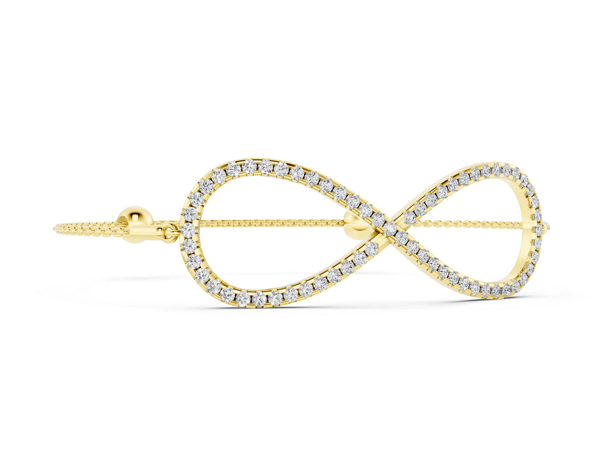 Yellow gold Pavé Round Diamond Infinity Chain Bracelet with Bezel Setting