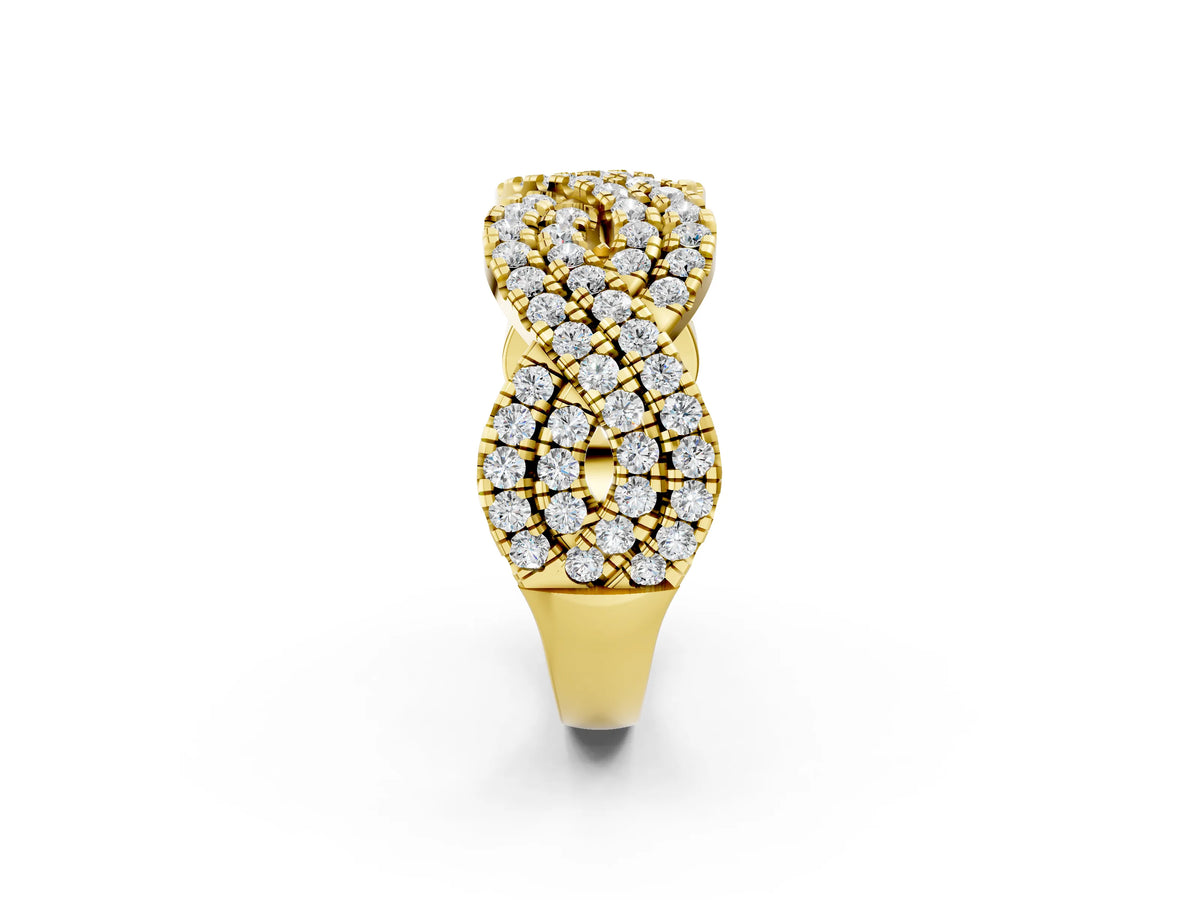 Yellow gold Pavé Round Diamond Infinity Twist Band with Shared Prong Setting_2