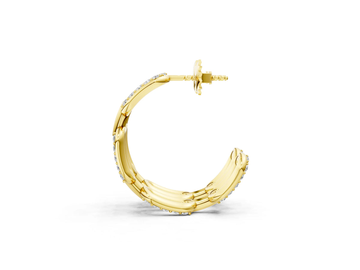 Yellow gold Pavé Round Diamond Link Hoop Earrings with Prong Setting_1