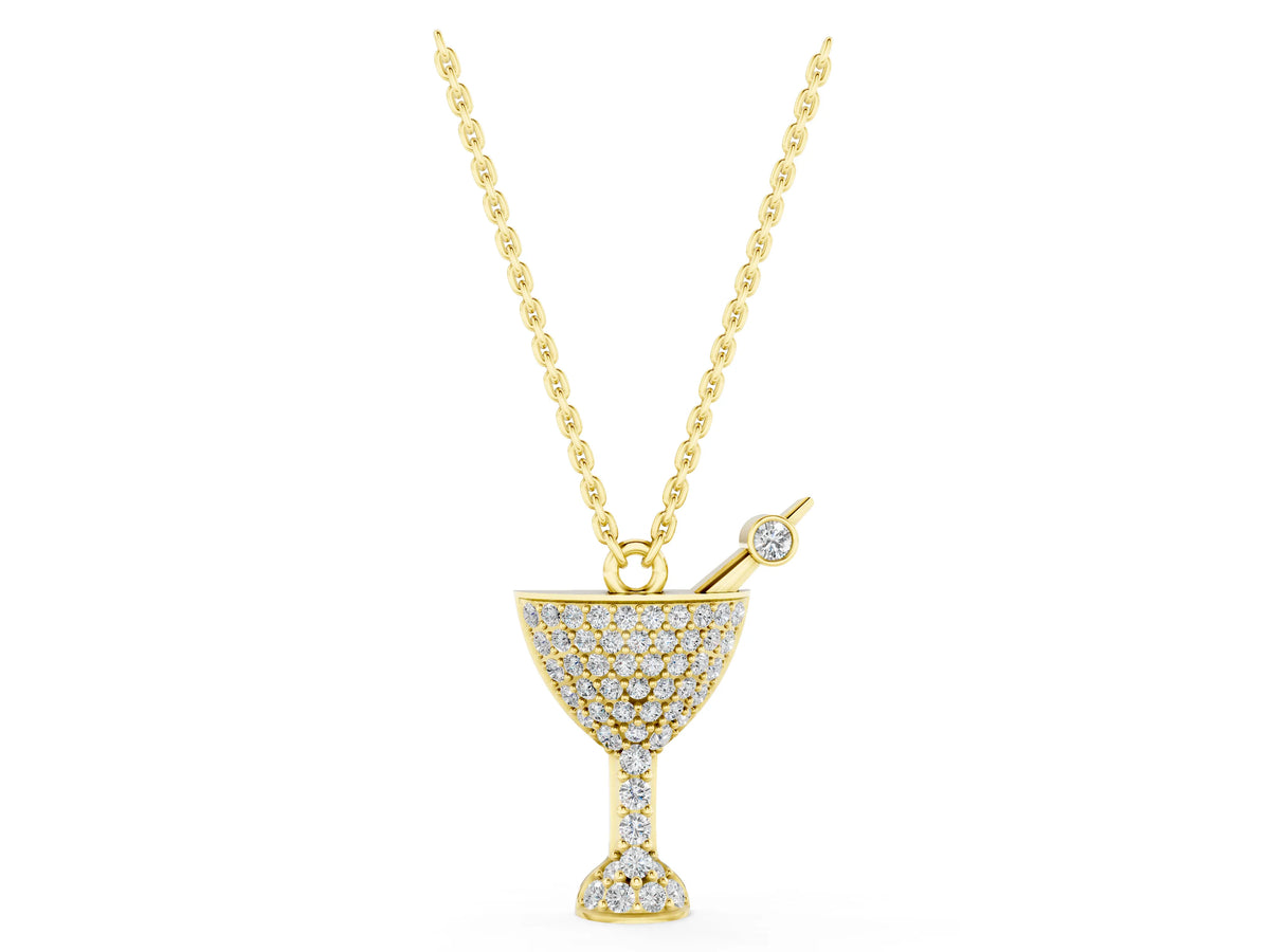 Yellow gold Pavé Round Diamond Martini Glass Pendant with Bezel Prong Setting_1