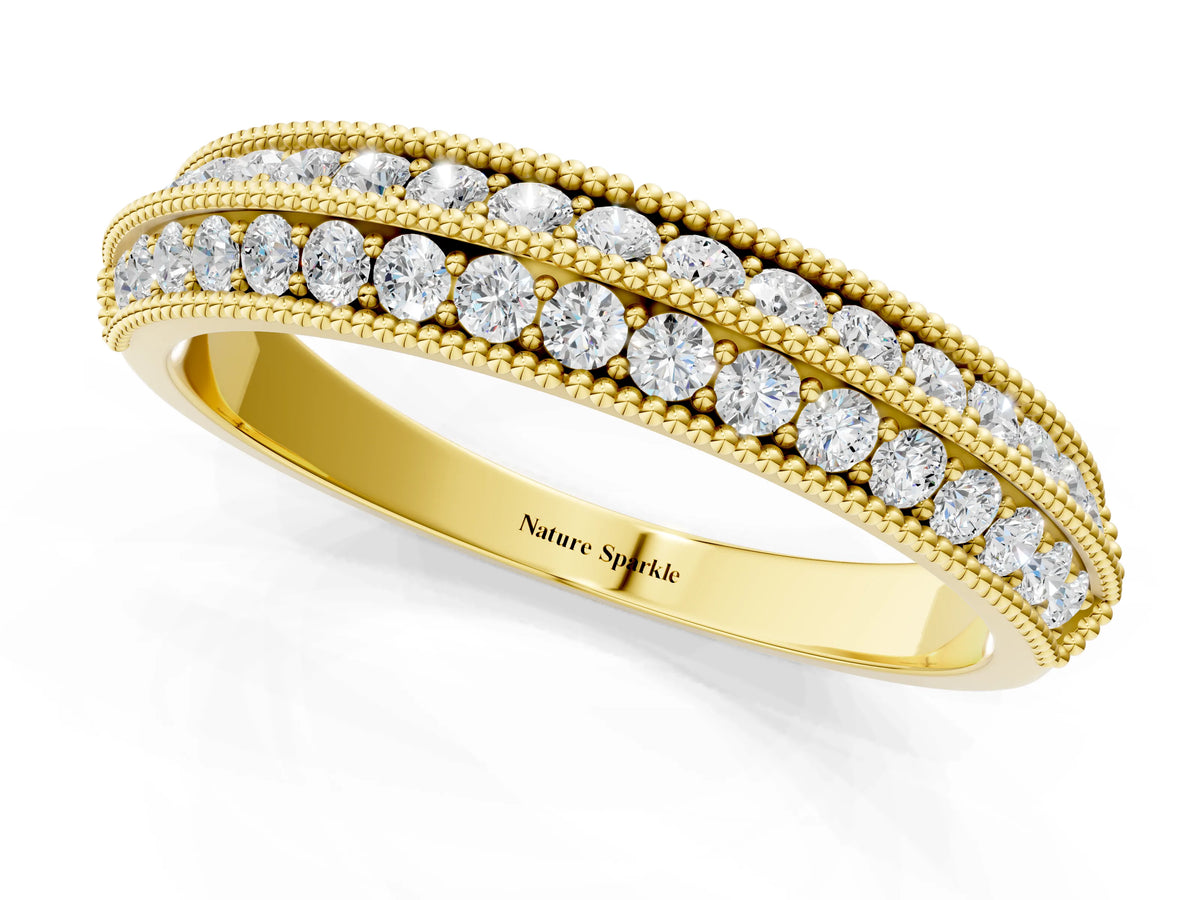Yellow gold Pavé Round Diamond Milgrain Eternity Band_1