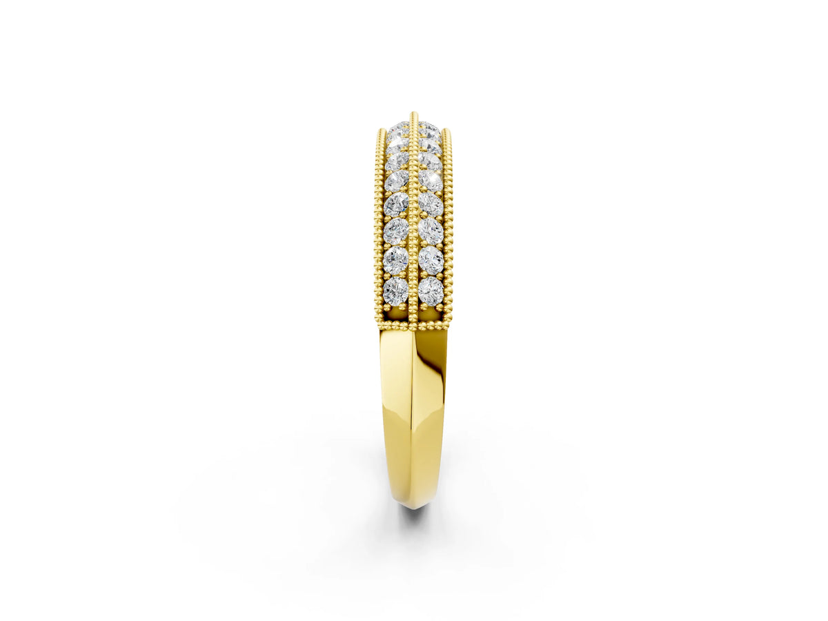Yellow gold Pavé Round Diamond Milgrain Eternity Band_2