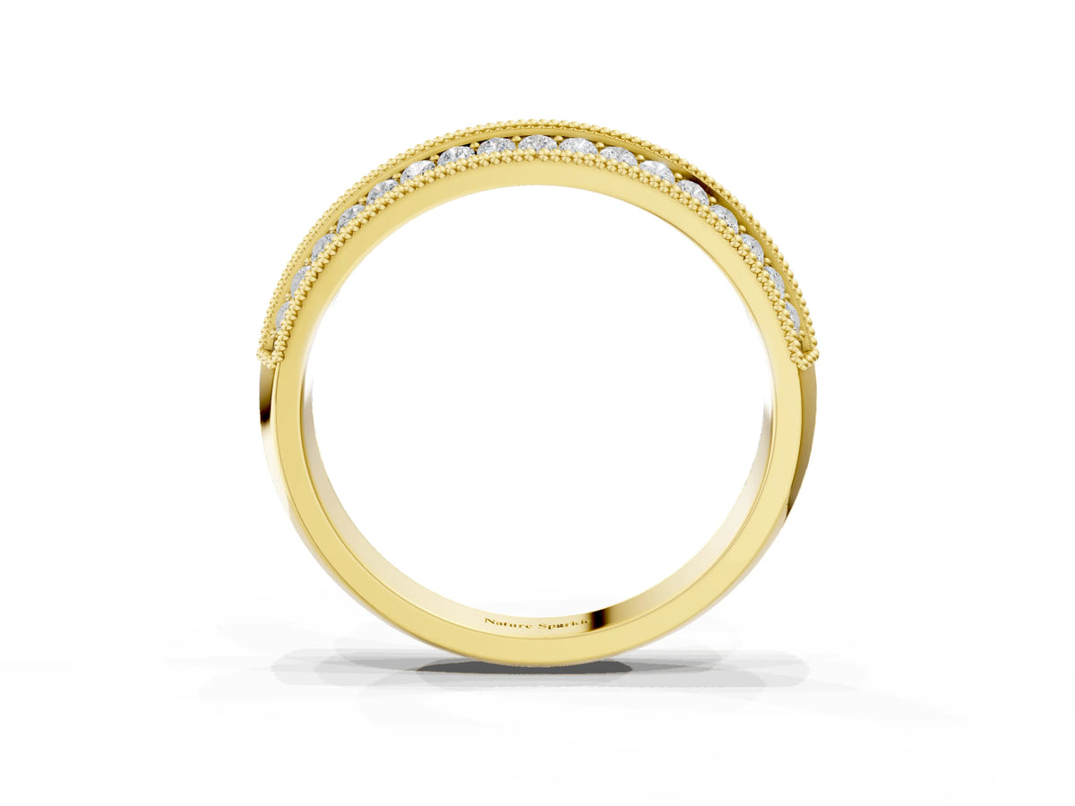 Yellow gold Pavé Round Diamond Milgrain Eternity Band_3