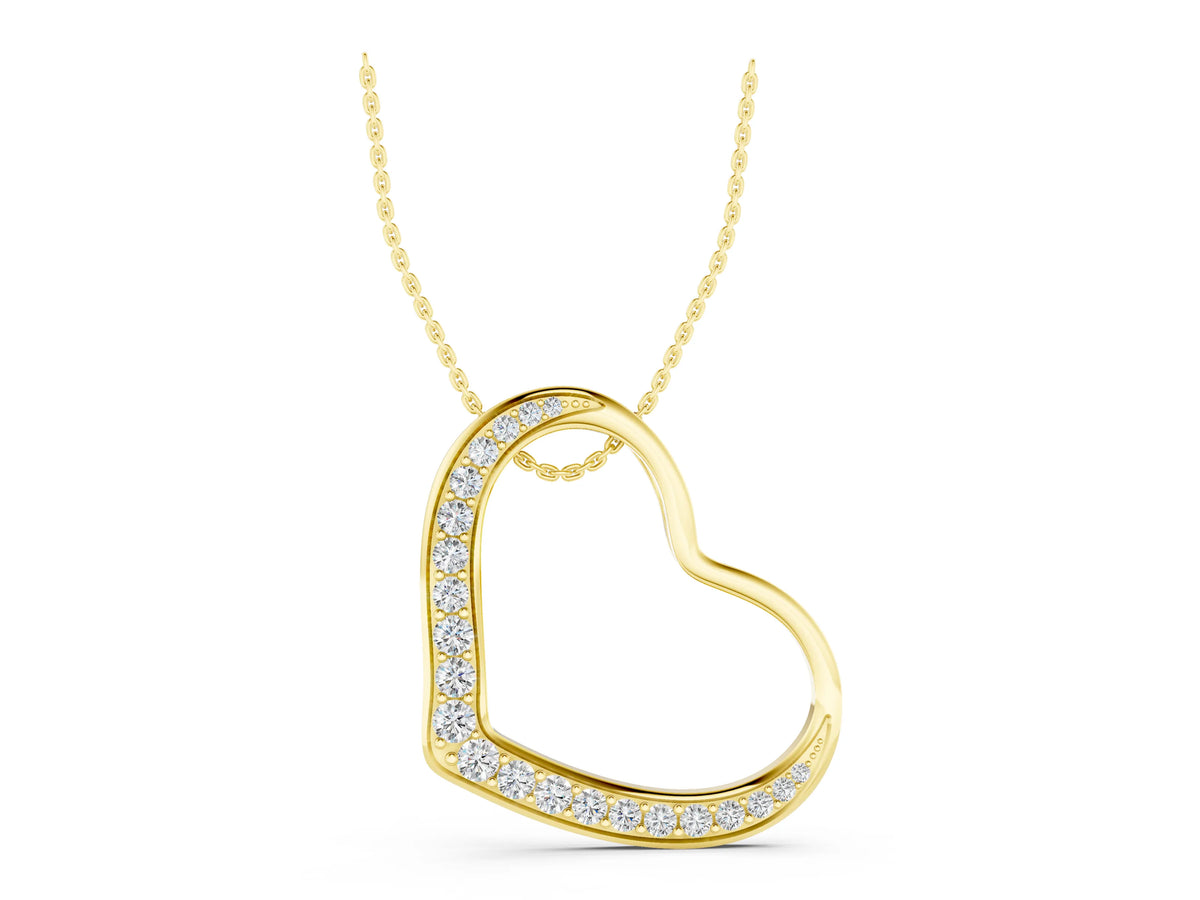 Yellow gold Pavé Round Diamond Open Heart Pendant_1