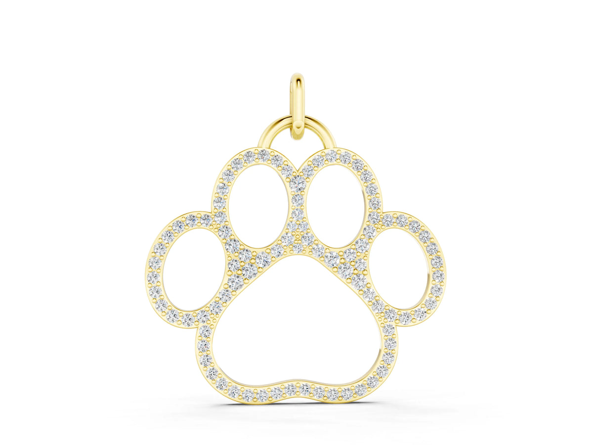 Yellow gold Pavé Round Diamond Paw Pendant