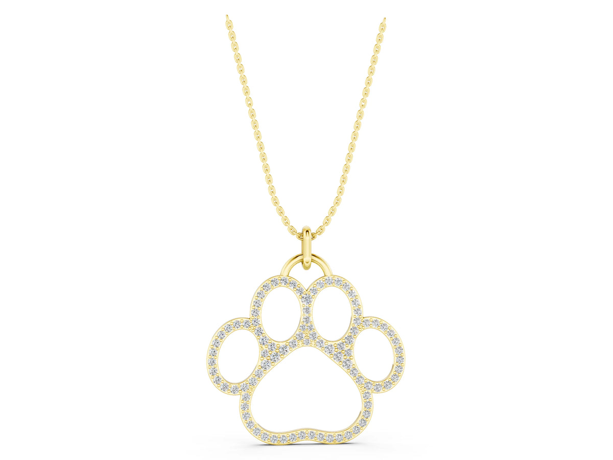 Yellow gold Pavé Round Diamond Paw Pendant_1
