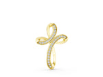Yellow gold Pavé Round Diamond Prong Cross Pendant