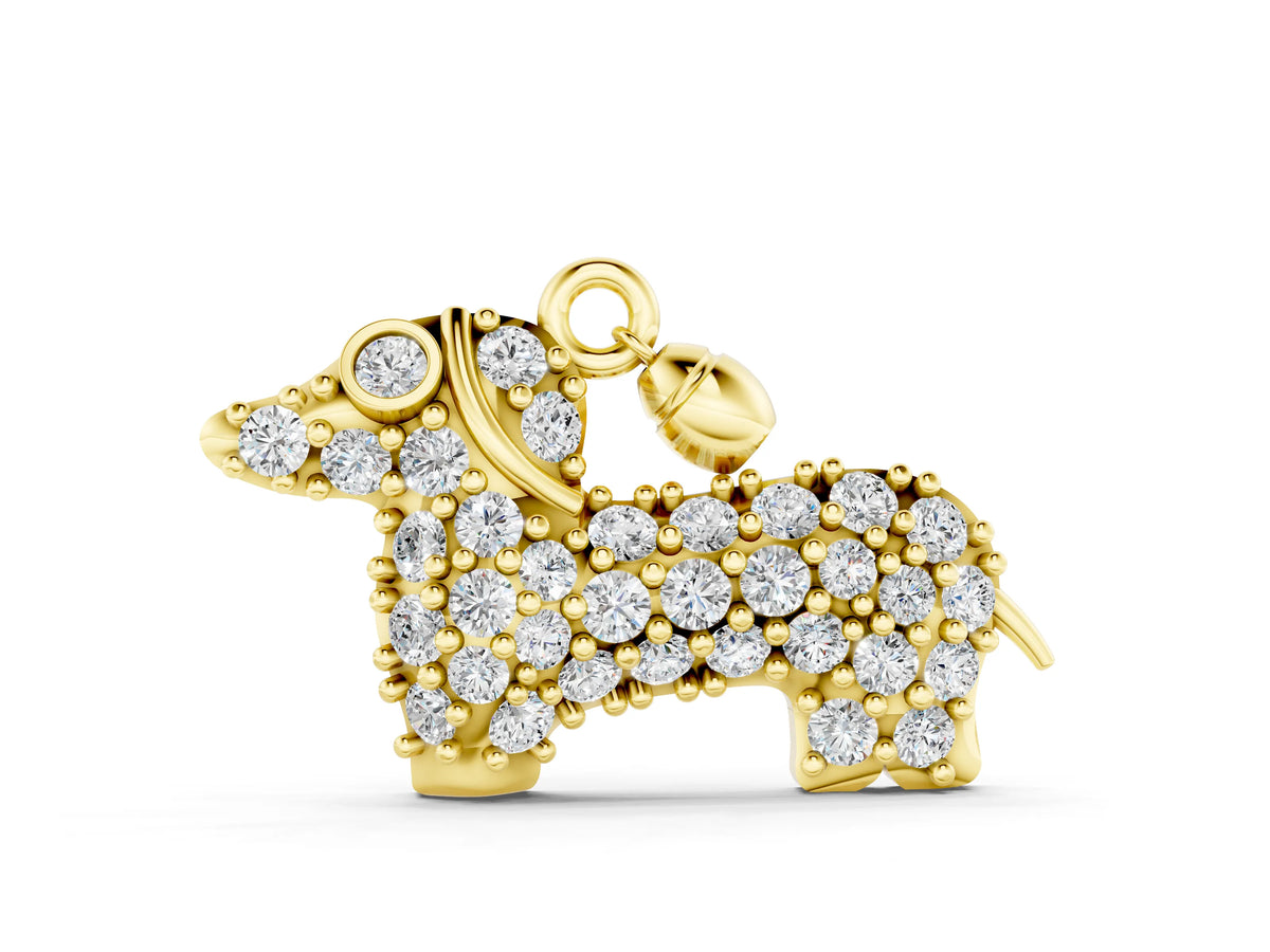 Yellow gold Pavé Round Diamond Prong-Set Dachshund Pendant