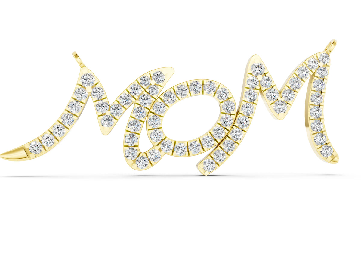 Yellow gold Pavé Round Diamond Script Pendant with Prong Setting