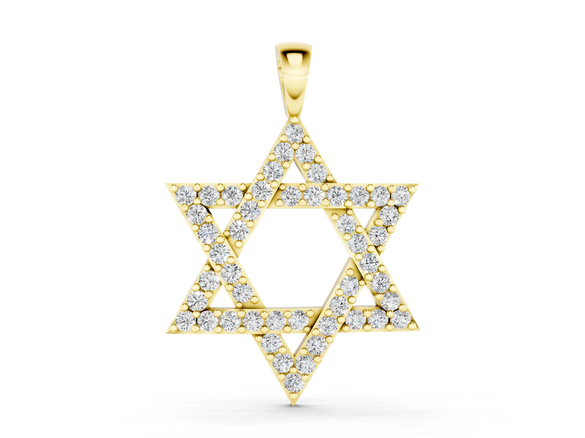 Yellow gold Pavé Round Diamond Star Pendant with Four-Prong Setting