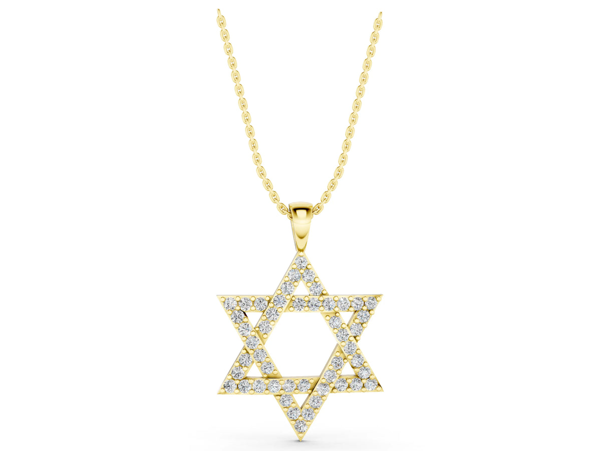 Yellow gold Pavé Round Diamond Star Pendant with Four-Prong Setting_1
