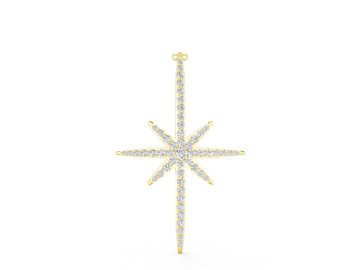 Yellow gold Pavé Round Diamond Starburst Pendant with Prong Setting