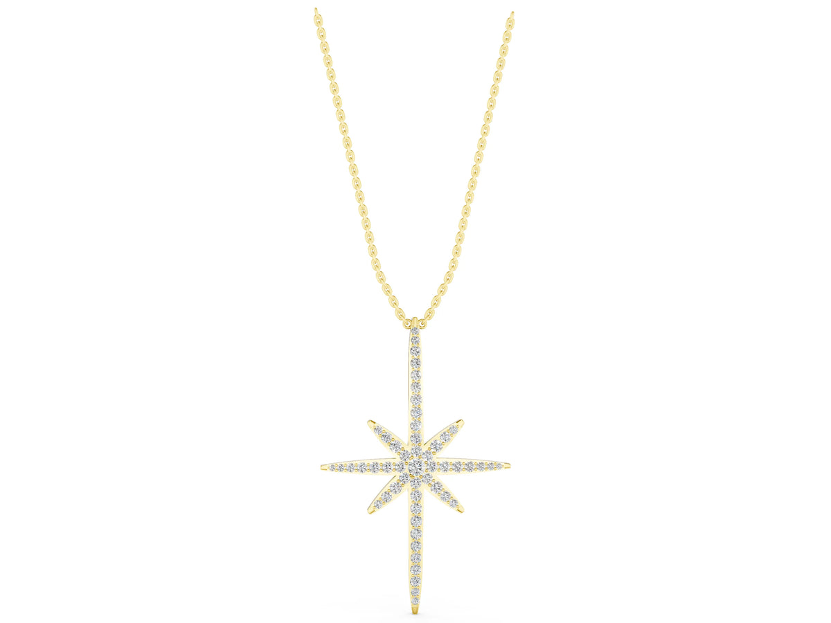 Yellow gold Pavé Round Diamond Starburst Pendant with Prong Setting_1