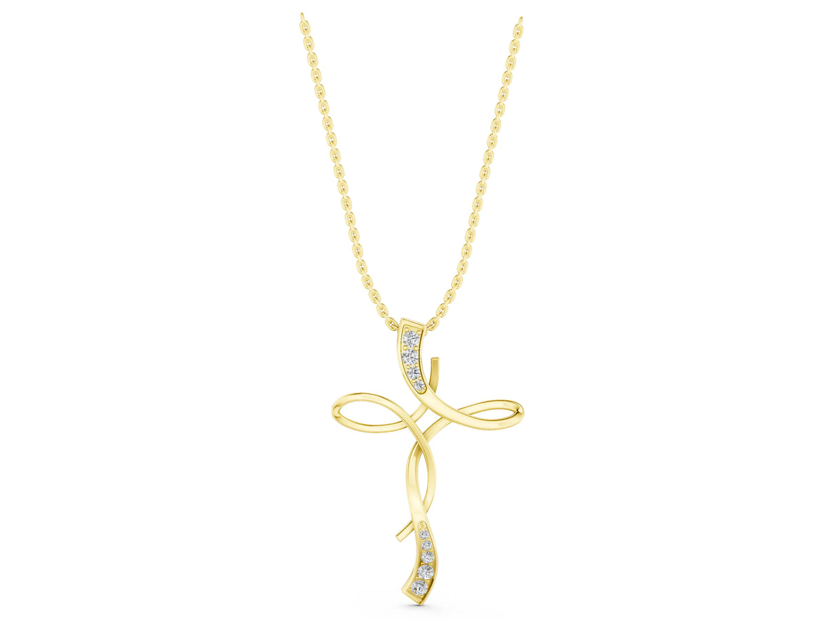 Yellow gold Pavé Round Diamond Twist Cross Pendant_1