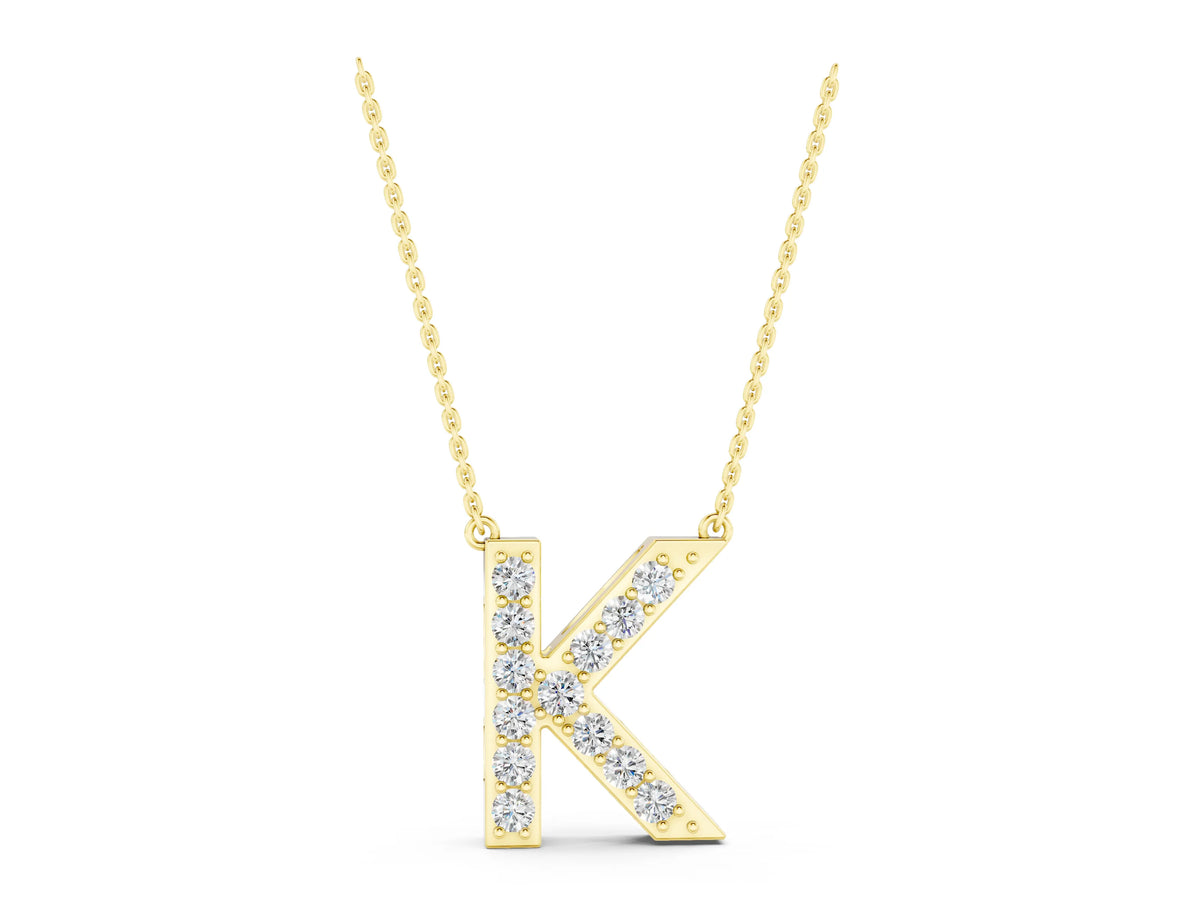 Yellow gold Pavé Round Prong Set Initial Pendant_1
