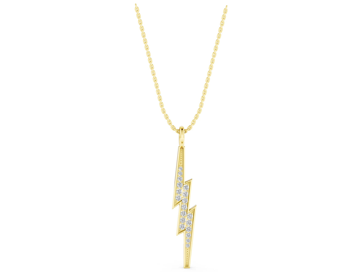 Yellow gold Pavé Set Lightning Bolt Pendant with Round Cut Stones_1