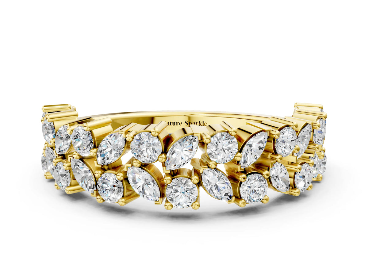 Yellow gold Pave Marquise and Round Diamond Eternity Band with Prong Setting