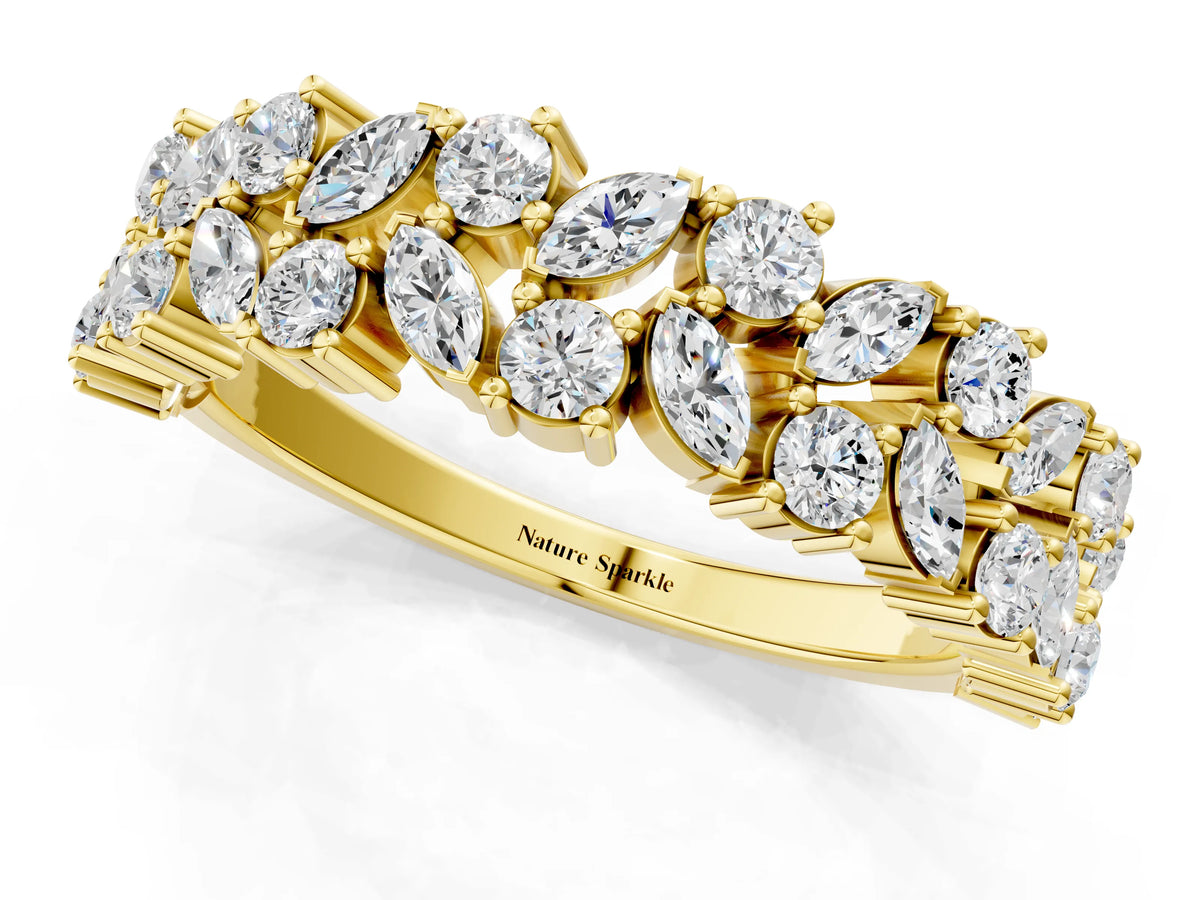 Yellow gold Pave Marquise and Round Diamond Eternity Band with Prong Setting_1