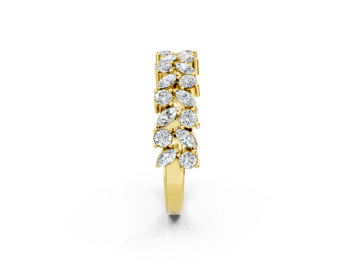 Yellow gold Pave Marquise and Round Diamond Eternity Band with Prong Setting_2