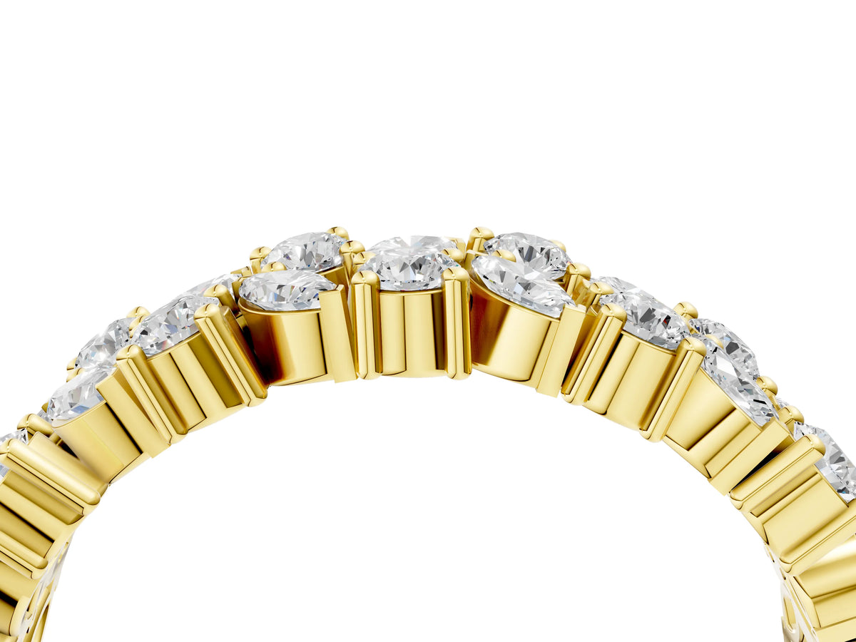 Yellow gold Pave Marquise and Round Diamond Eternity Band with Prong Setting_4