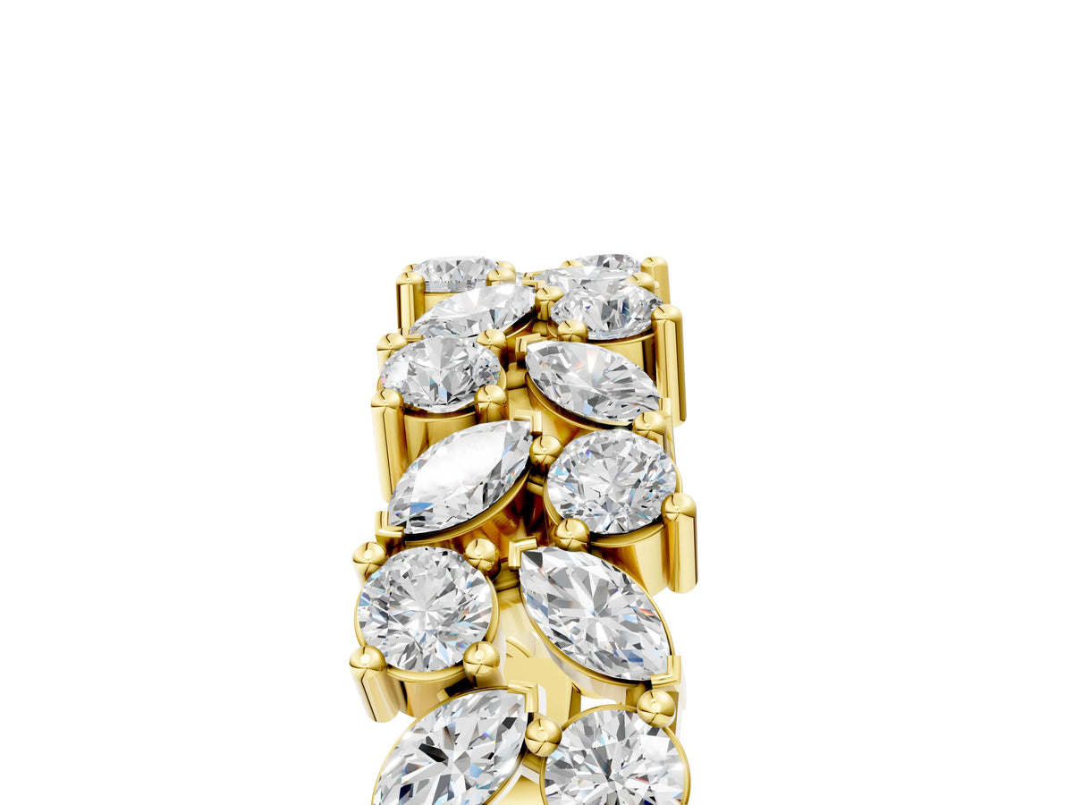 Yellow gold Pave Marquise and Round Diamond Eternity Band with Prong Setting_5