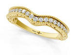 Yellow gold Pave Round Diamond Curved Milgrain Band_1