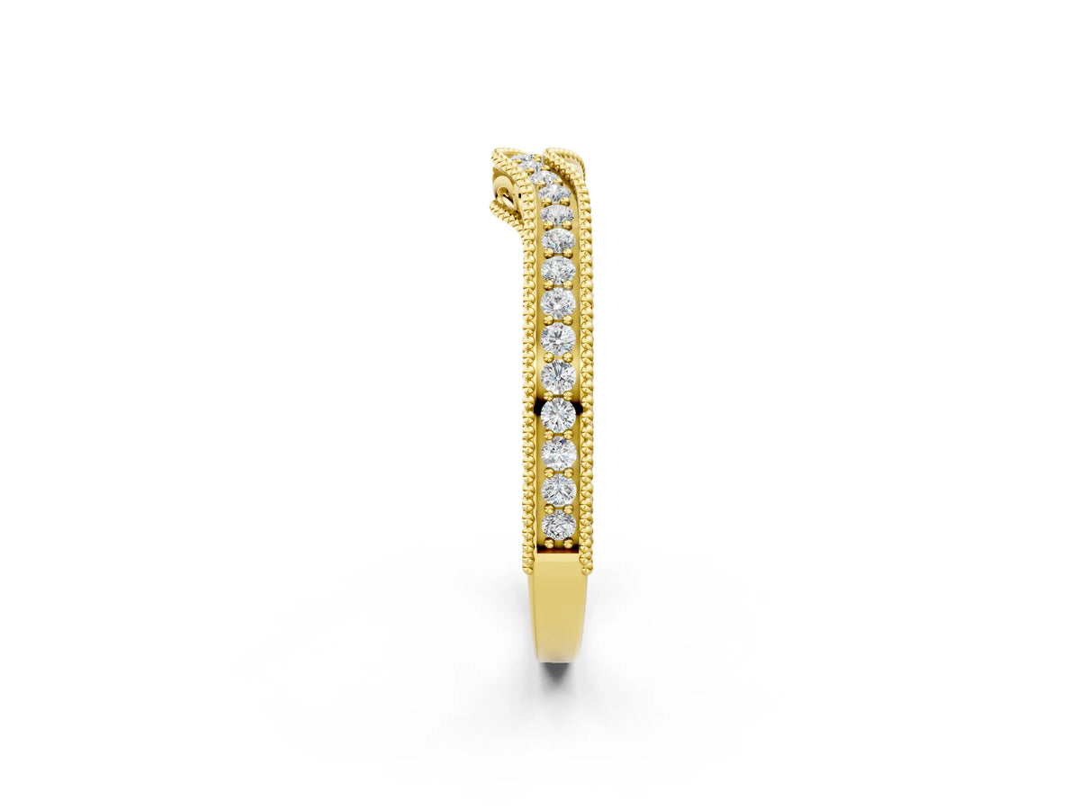 Yellow gold Pave Round Diamond Curved Milgrain Band_2