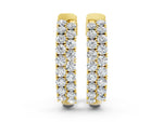 Yellow gold Pave Round Diamond Hoop Earrings with Channel Band and Shared Prong Setting