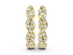 Yellow gold Pave Round Diamond Twisted Hoop Earrings with Shared Prong Setting