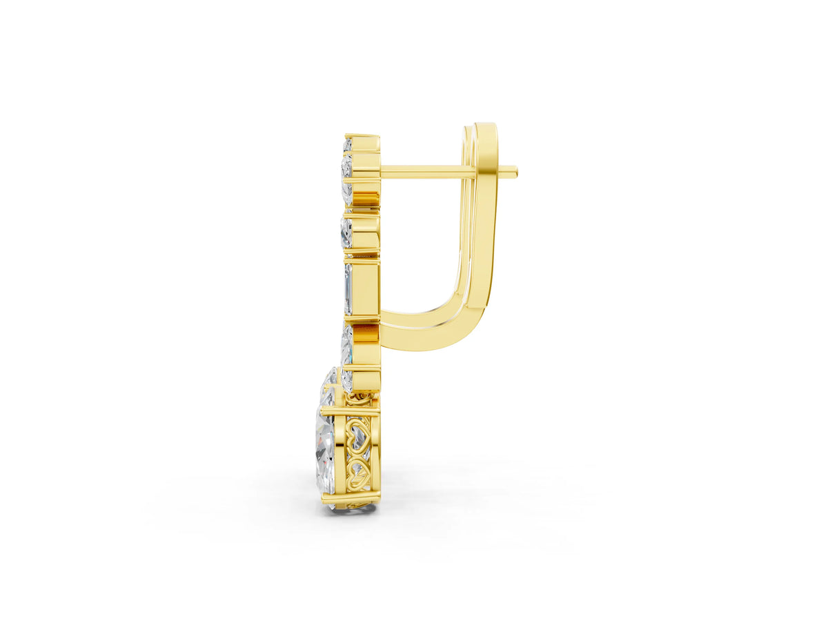 Yellow gold Pear, Baguette and Oval Diamond Monaco Drop Earrings_1