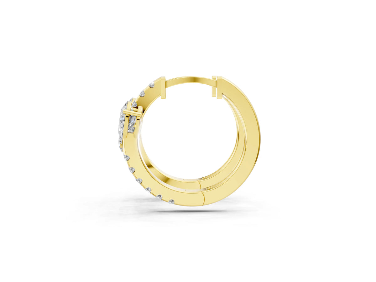 Yellow gold Pear Cut Diamond Bypass Huggie Hoop Earrings_1