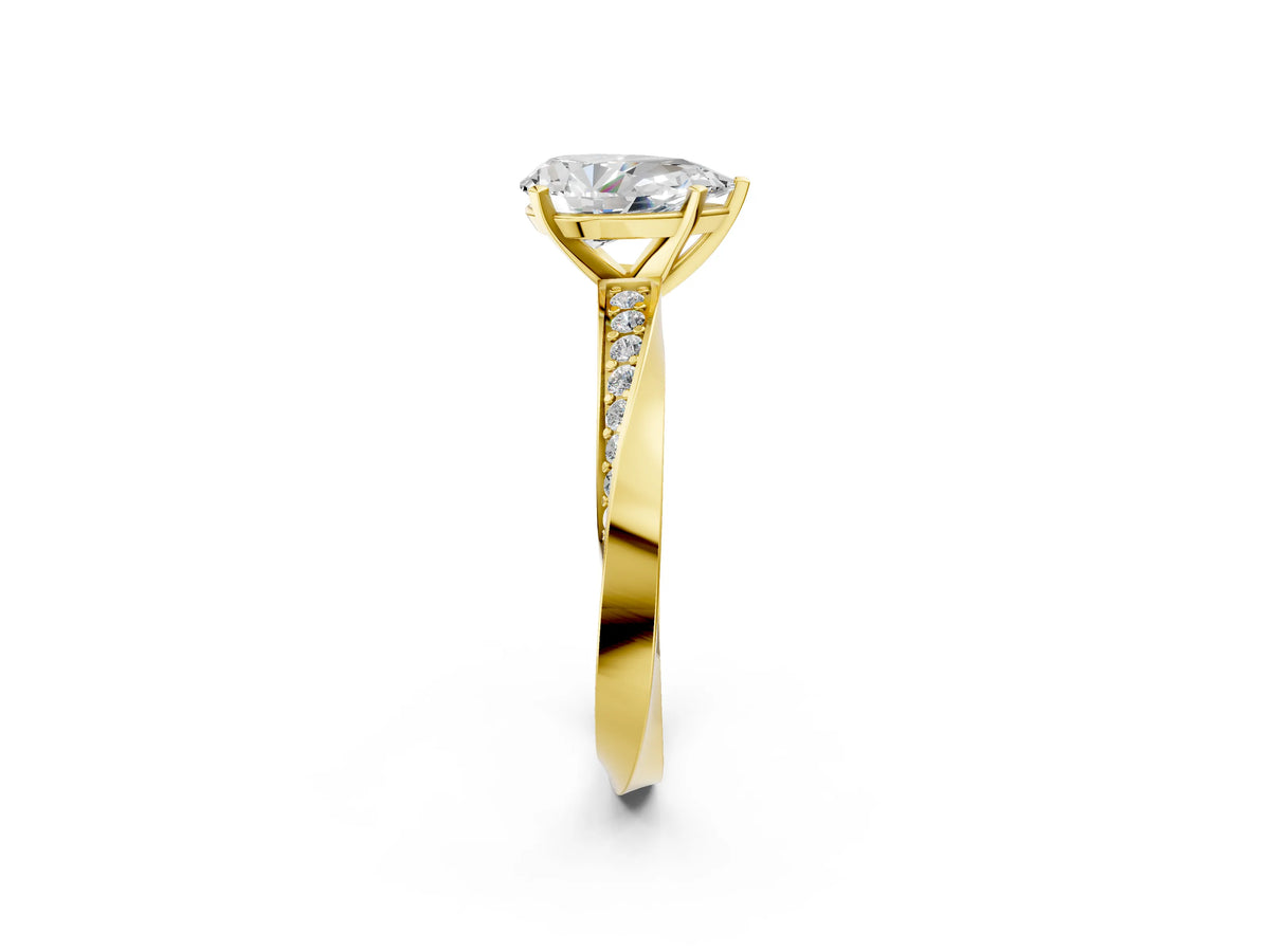 Yellow gold Pear Cut Diamond Engagement Ring with Side Stone Accents and Four-Prong Setting_2
