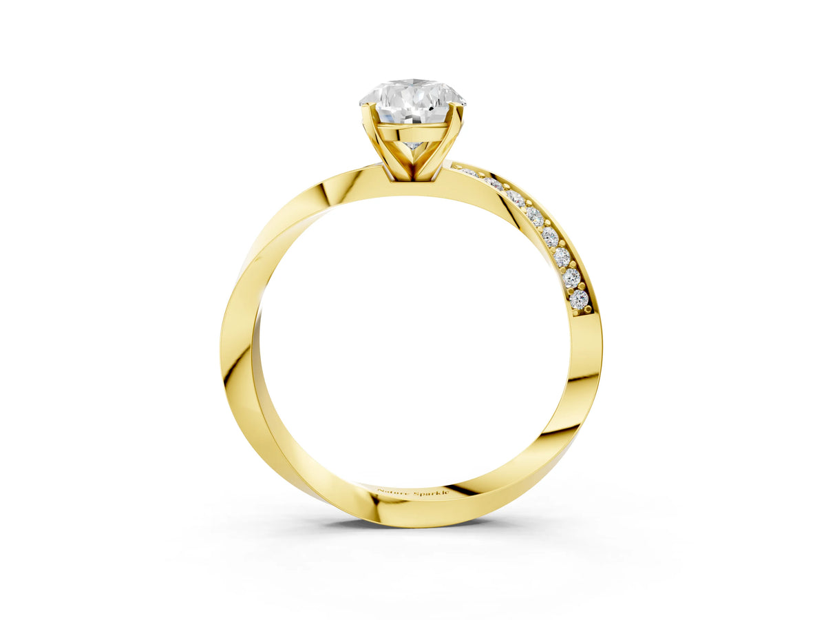 Yellow gold Pear Cut Diamond Engagement Ring with Side Stone Accents and Four-Prong Setting_3