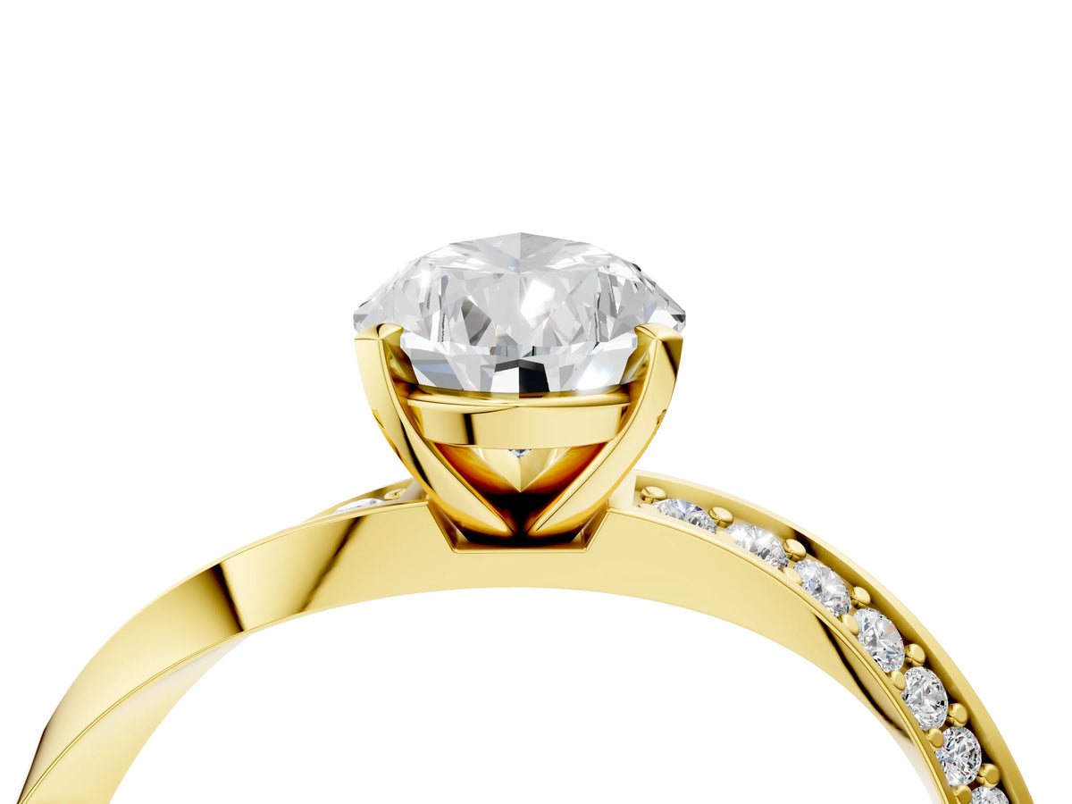 Yellow gold Pear Cut Diamond Engagement Ring with Side Stone Accents and Four-Prong Setting_4
