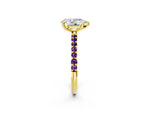 Yellow gold Pear Cut Diamond Solitaire Ring with Round Amethyst Pavé Band and Prong Setting_2
