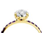 Yellow gold Pear Cut Diamond Solitaire Ring with Round Amethyst Pavé Band and Prong Setting_4